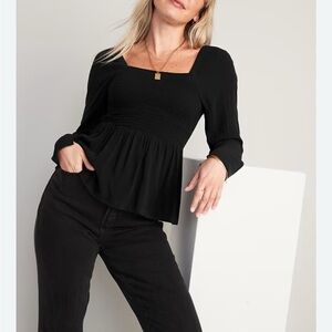 Old Navy Seersucker Smocked Babydoll Blouse Size L